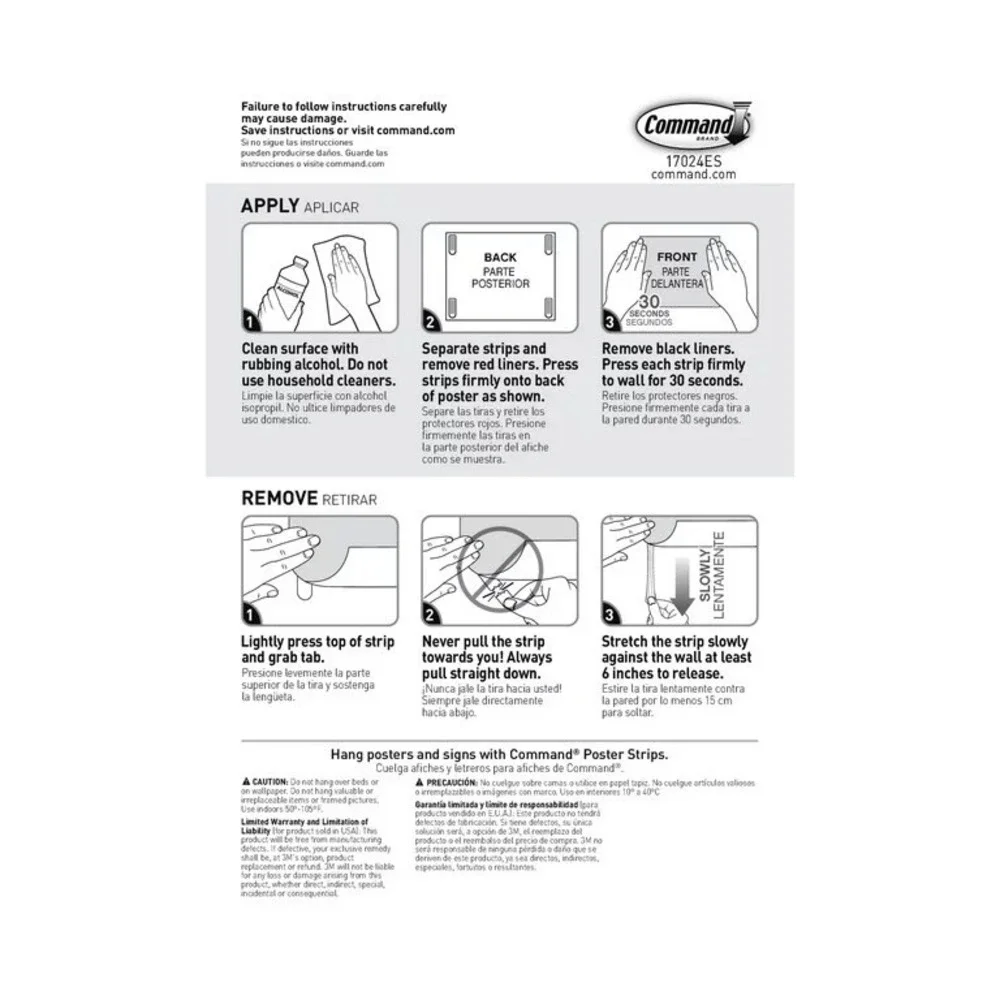 6 Pack Command Poster Strips damage Free Hanging Hold Strongly Removes Cleanly3M